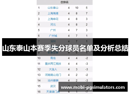 山东泰山本赛季失分球员名单及分析总结